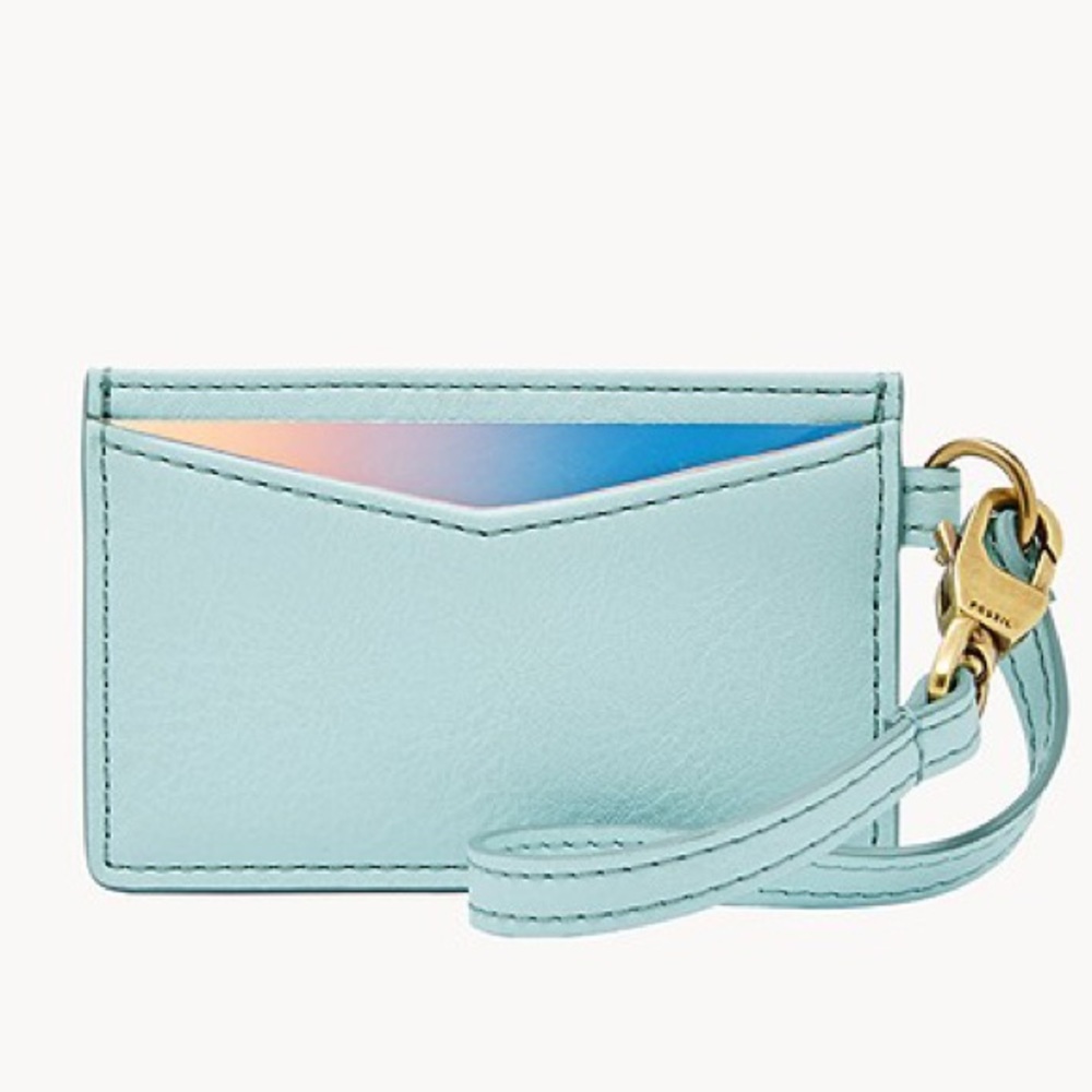 Fossil Card Case Wristlet Aqua Blue